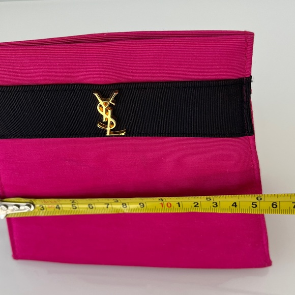 YSL Yves Saint Lauren Parfums Hot Pink Black Gold Grosgrain Clutch Authentic - Picture 12 of 12